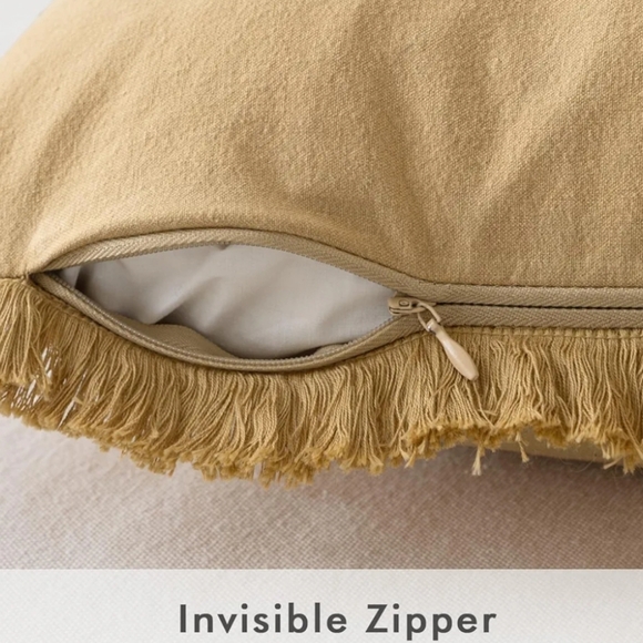 MIULEE Throw Pillow Covers 24x24 Set of 2 Khaki Fringe Chic with insert - Picture 3 of 6
